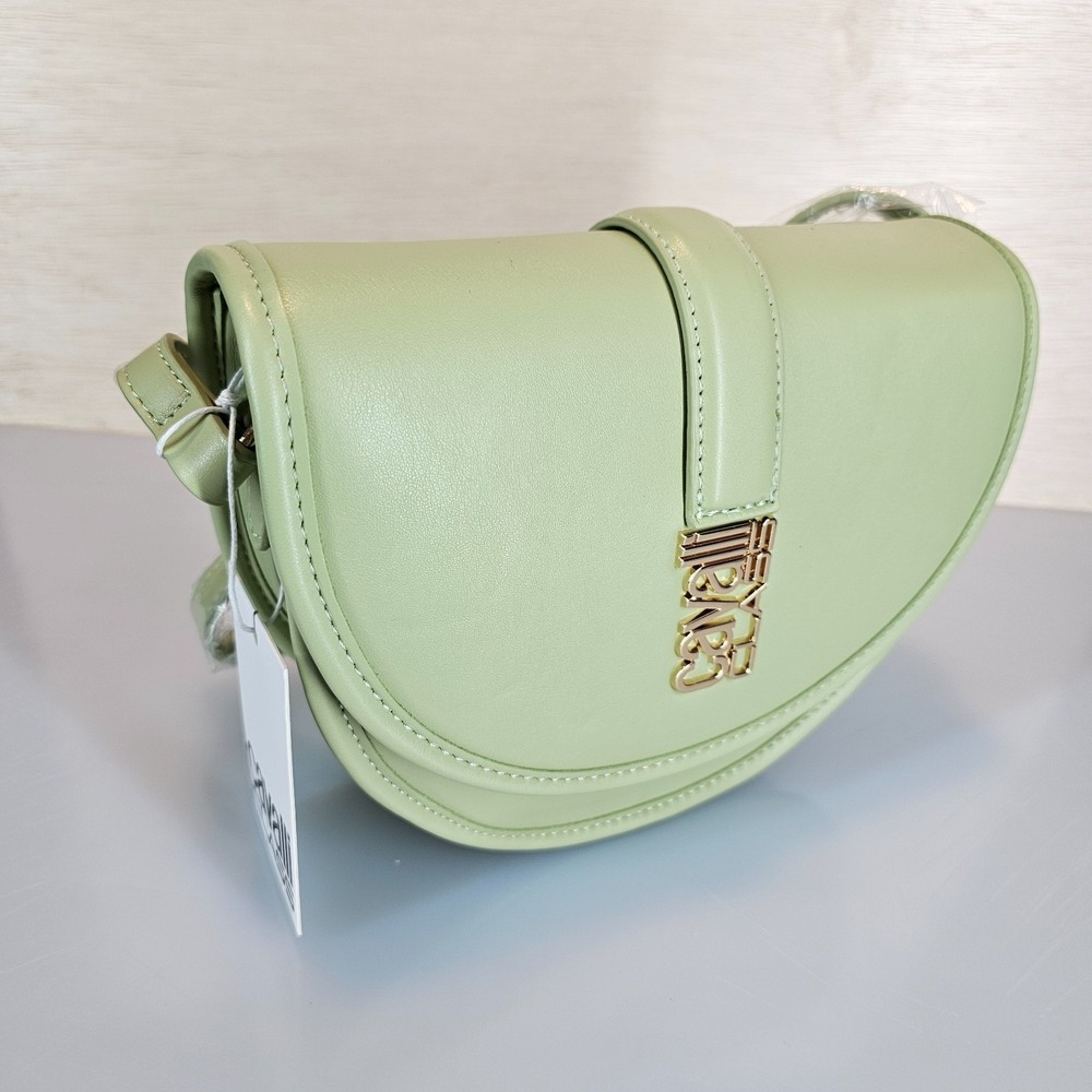 Cavalli Class Marina Saddle Flap Crossbody Bag in Leaf Green NWT